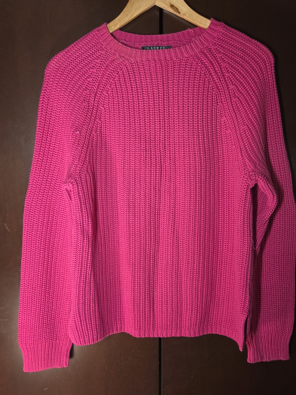 Ralph Lauren Bright Pink Ribbed Crewneck Sweater Women Size Large